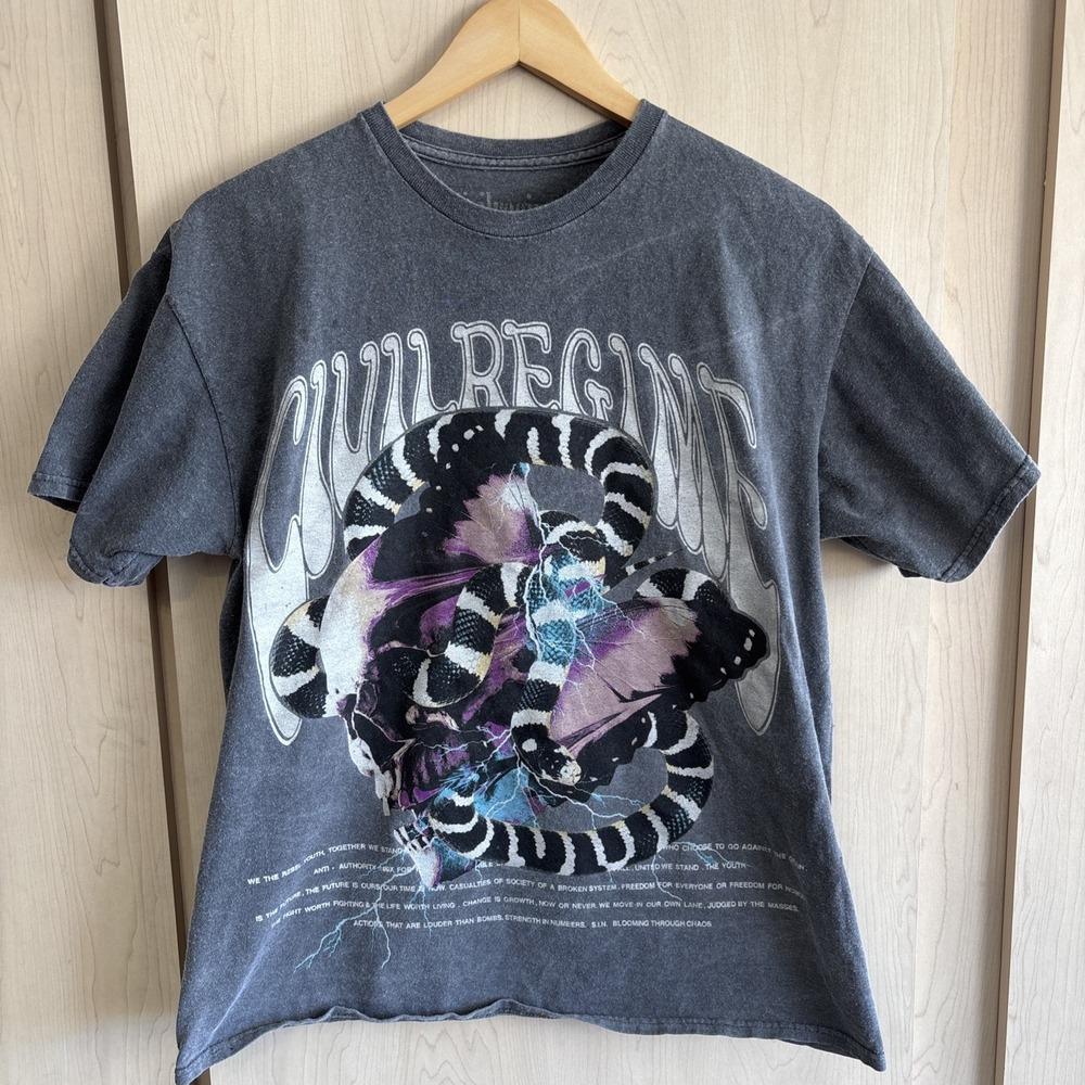 Civil Regime Gray Shirt Mens‎ Medium Snake Butterfly Nature Graphic T Streetwear